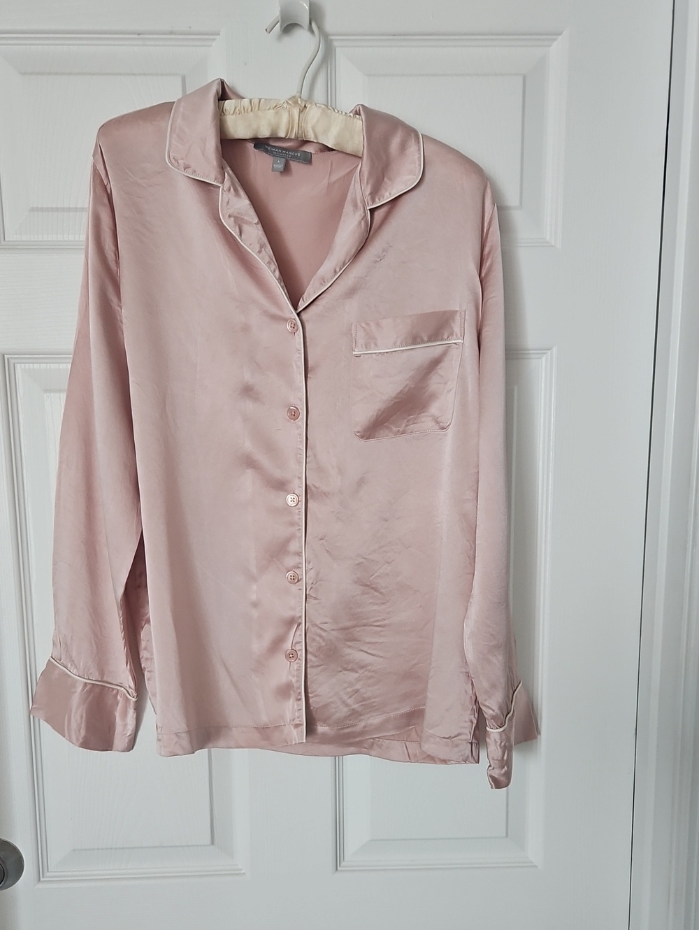 Neiman Marcus Blush Pink Silk Pajama Shirt